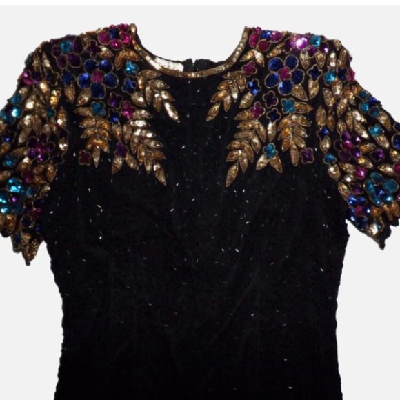 Vintage Stenay Sequined Glass Beaded Party Holiday Dress Size 16 - Picture 3 of 11